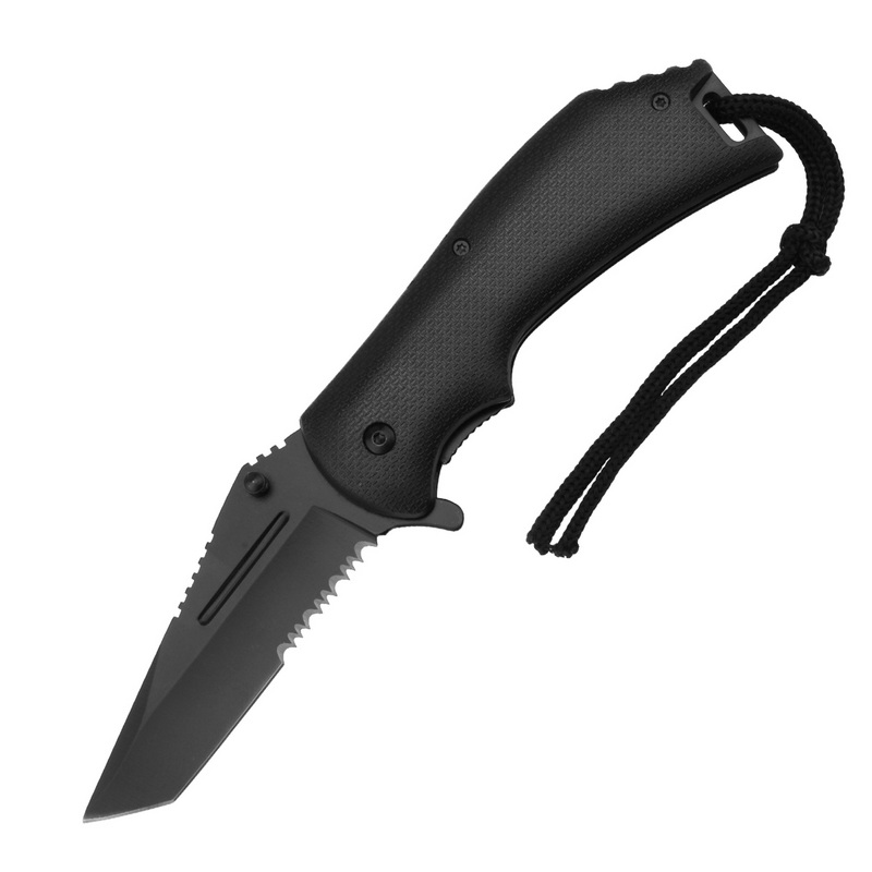 AK-3178 Black Stainless Steel Straight Folding Camping Utility Knives Manual Pocket Survival Knife