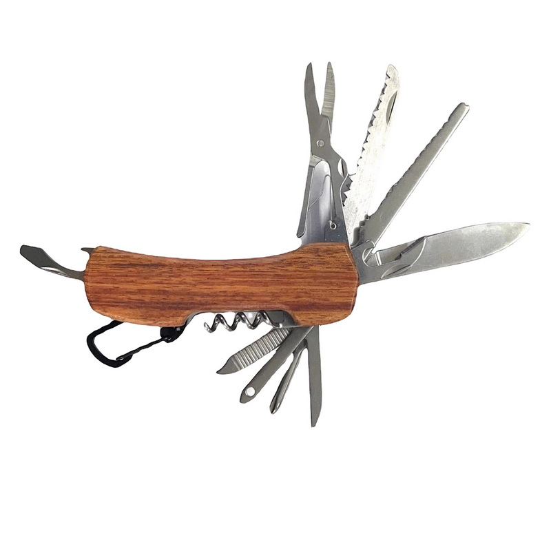 MT-1083 Stainless Steel Multi Function 11 in 1 Pocket Tools Custom Multi Knife With Wooden Handle