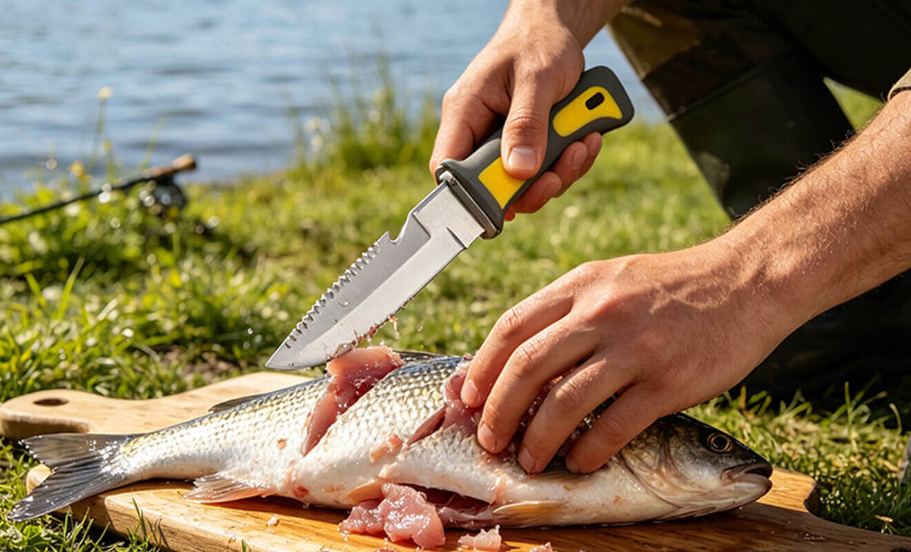 On the crest of the waves, the sharp blade accompanies them - a fish knife, a close companion of the hunter-fisher.